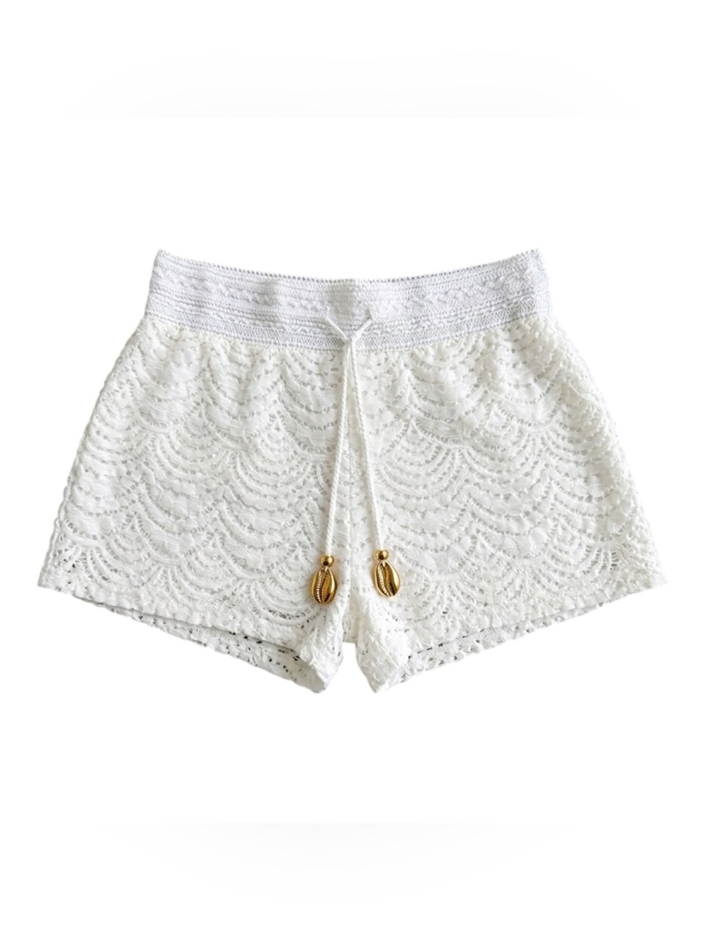 Lilly Pulitzer Y2K European Coquette Coastal Micro Lace Shorts Gold Beads XS